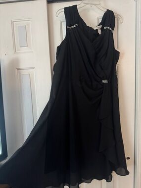 Black Sleeveless Draped Chiffon Evening Dress with Rhinestone Accents